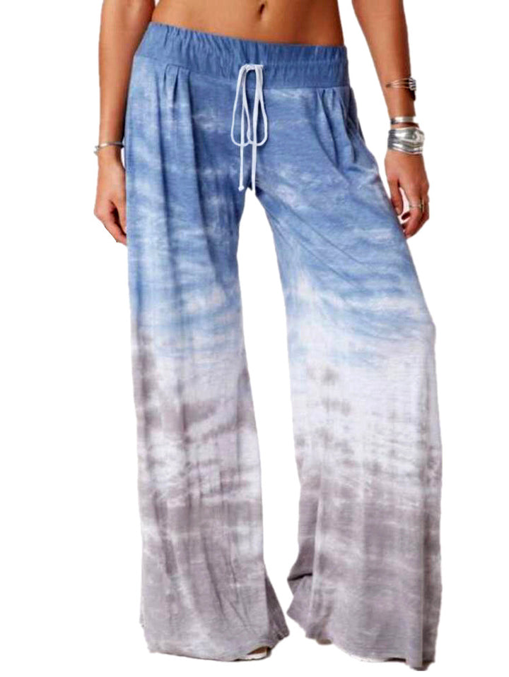Damen weite Batik-Hose mit Kordelzug, Plissee und Seitentaschen Drune