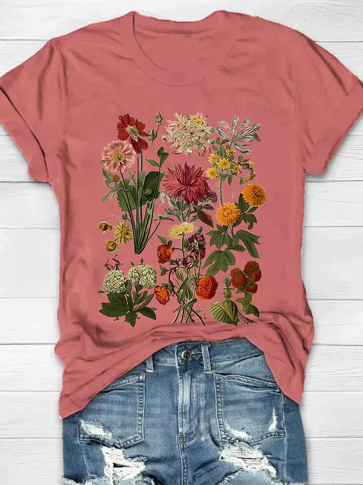 Drune | Weinlese Blumen T-shirt Retro Stil Für Lässige Chic