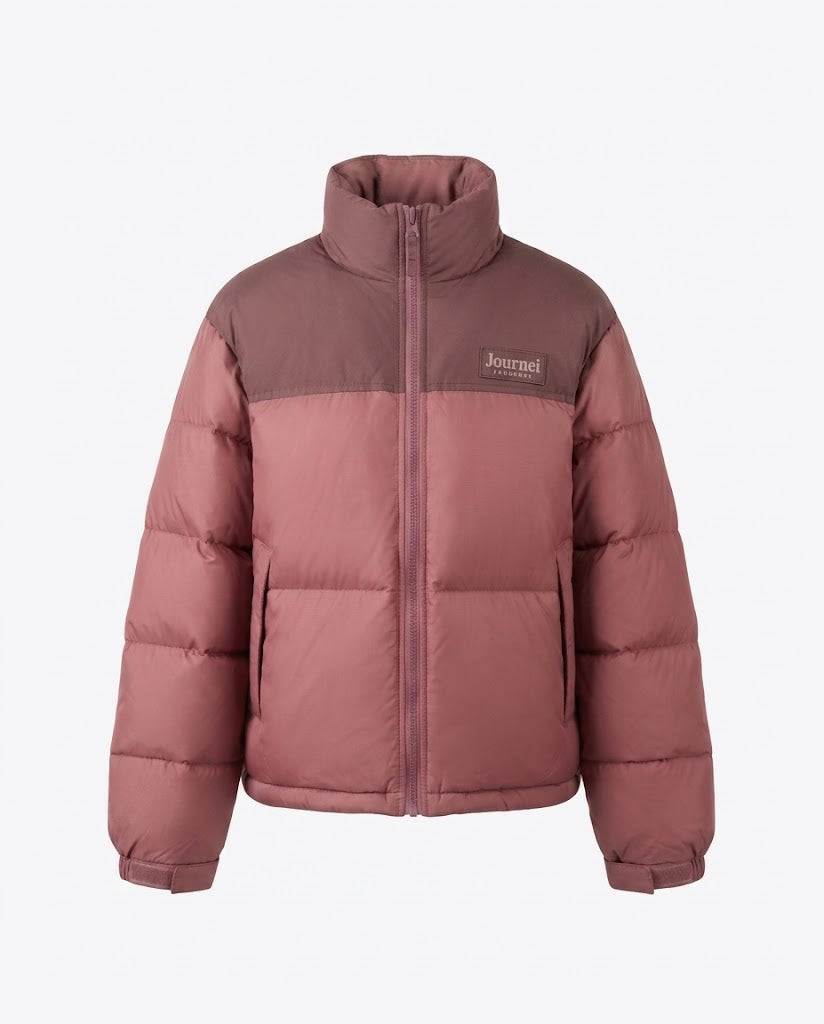 Damen kurze gepolsterte Pufferjacke mit hohem Kragen und kontrastierendem Schulterbesatz