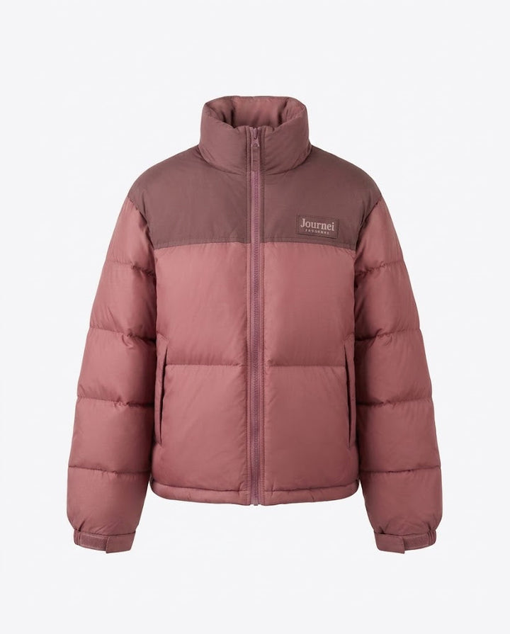 Damen kurze gepolsterte Pufferjacke mit hohem Kragen und kontrastierendem Schulterbesatz