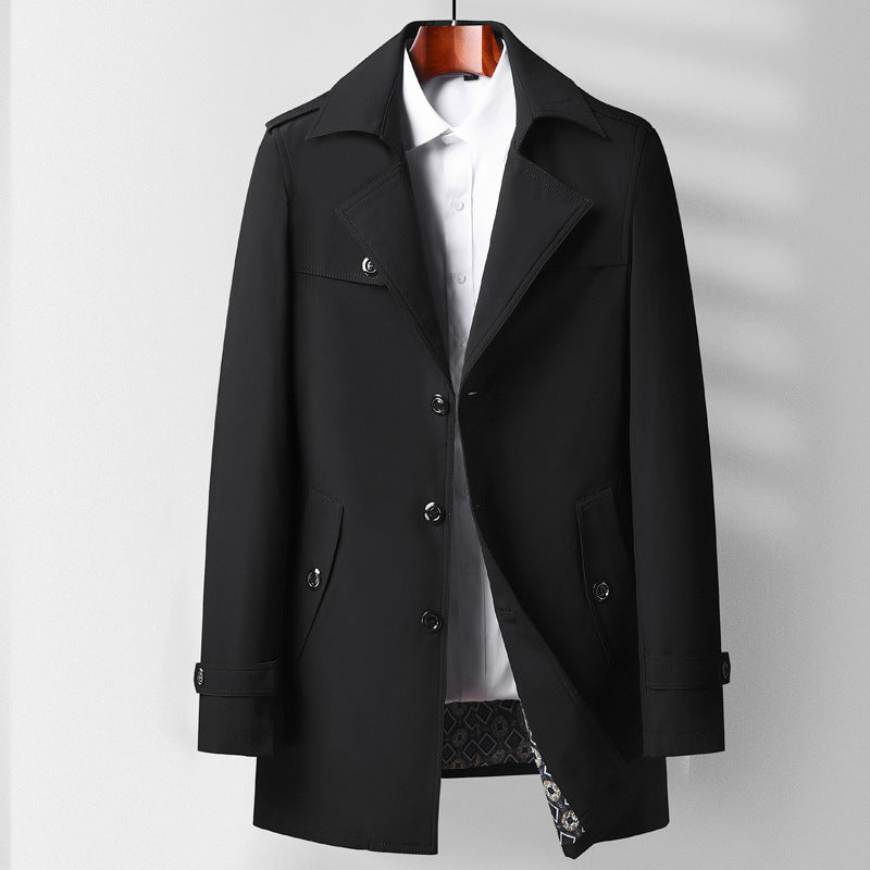 Herren Midilanger Funktions-Trenchcoat mit Schulterklappen, Pattentaschen und kariert gefütterter Innenblende Drune