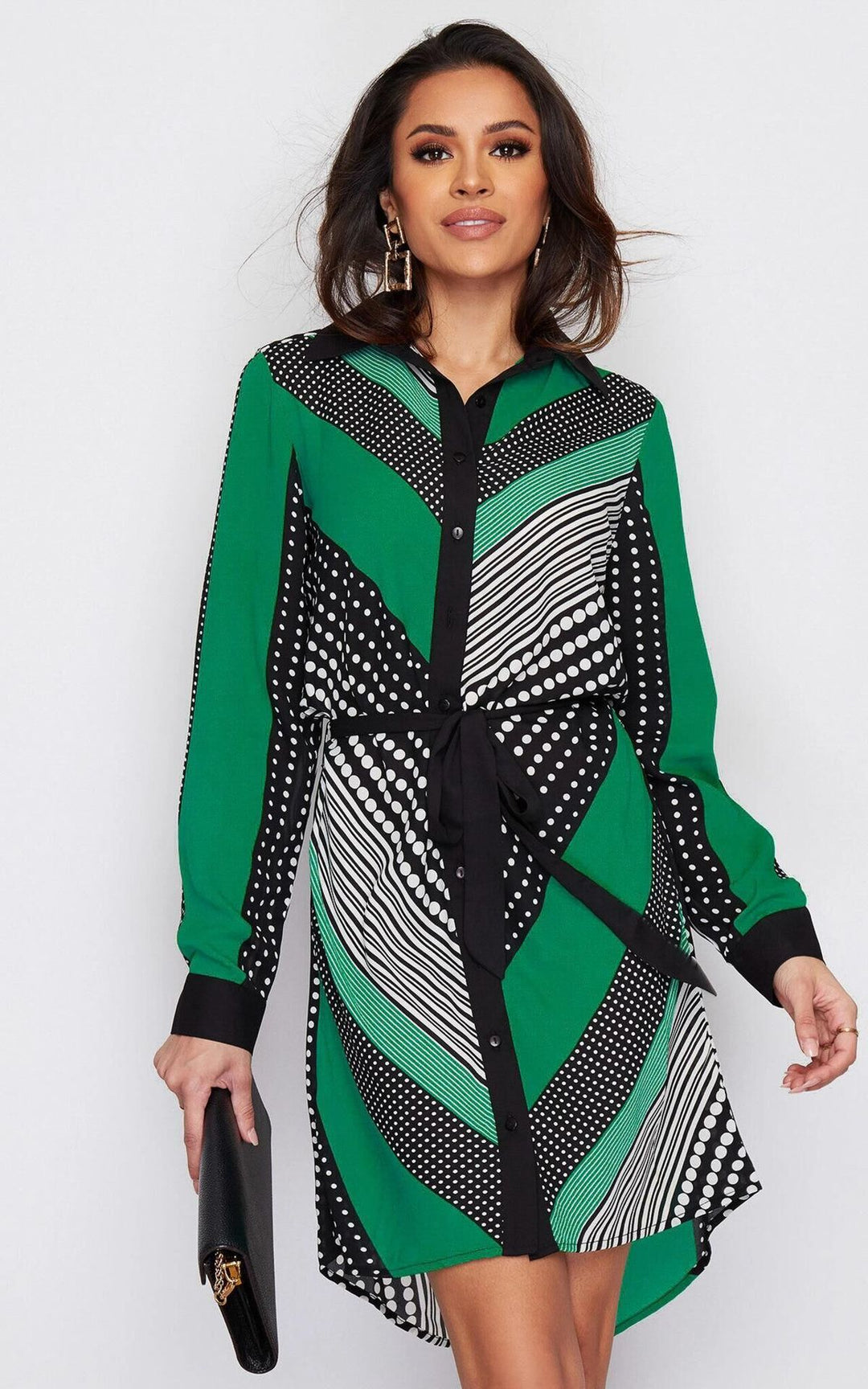 Damen Hemdblusenkleid mit modischem grafischem Design Drune