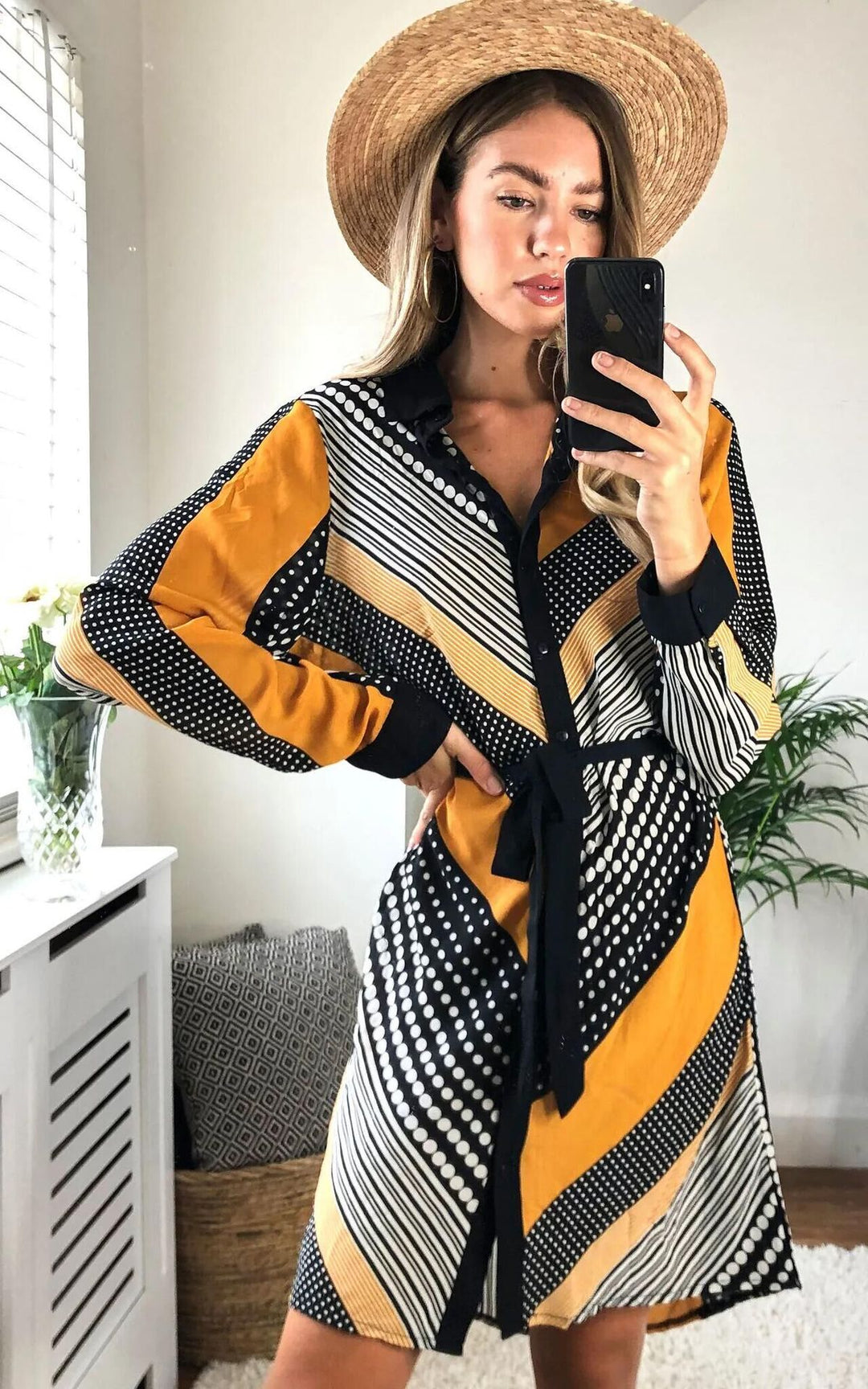 Damen Hemdblusenkleid mit modischem grafischem Design Drune