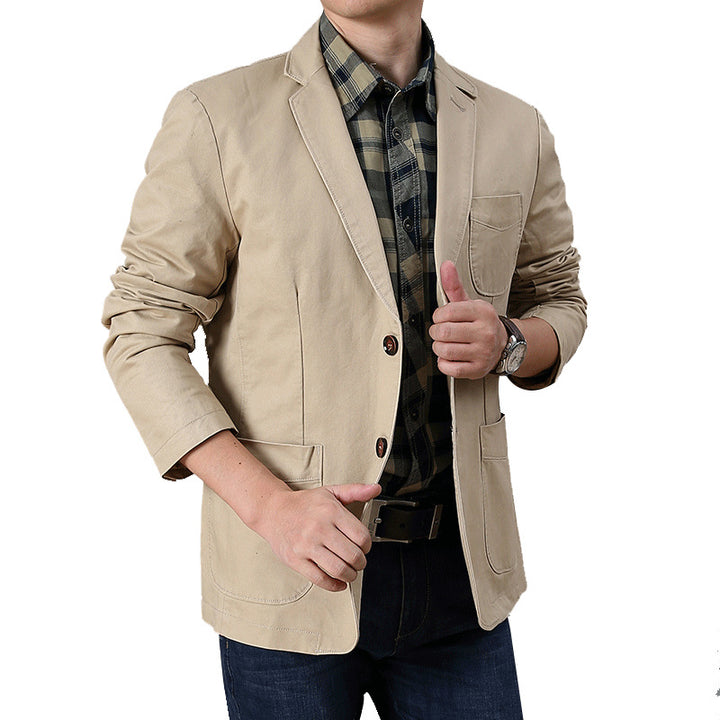 Herren legerer Baumwollblazer mit aufgesetzten Taschen und klassischem Knopfverschluss Drune