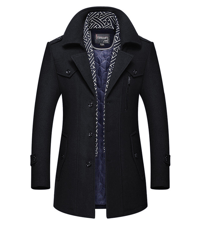 Herren mittellanger Wollmix-Mantel mit gesteppter Innenjacke, Schulterklappen und Reißverschluss-Brusttasche Drune
