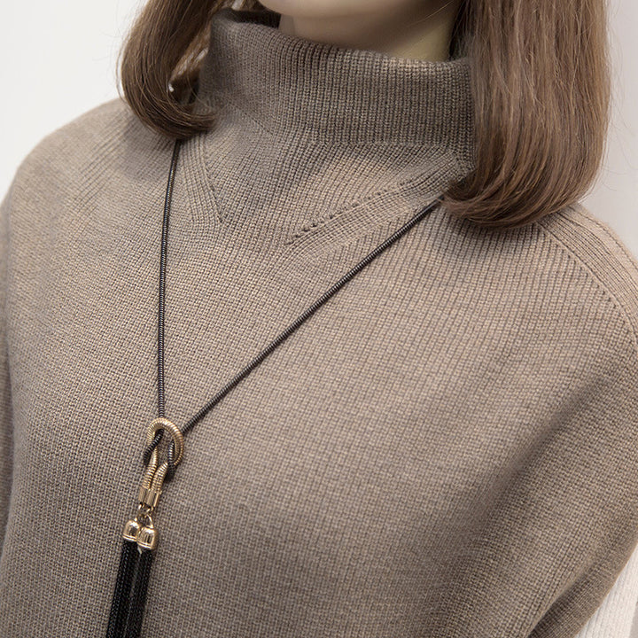 Damen Strickmantel mit modischem Taillengürtel und hohem Kragen Drune