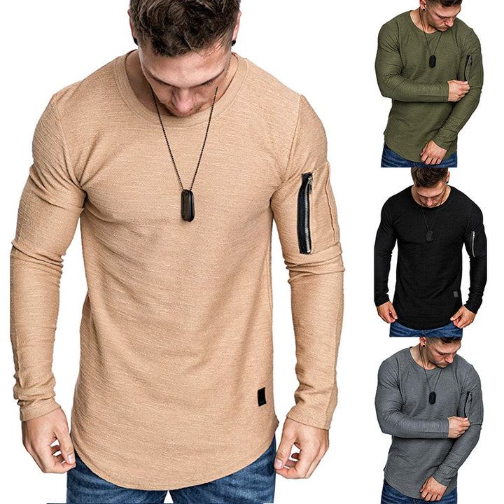 Herren Langärmeliges Struktur-Longsleeve mit Reißverschlusstasche am Oberarm Drune