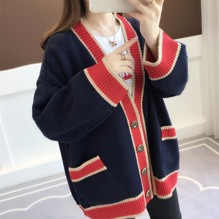 Damen Lässiger Strickcardigan mit attraktiven Kontrastsäumen und praktischen Taschen Drune