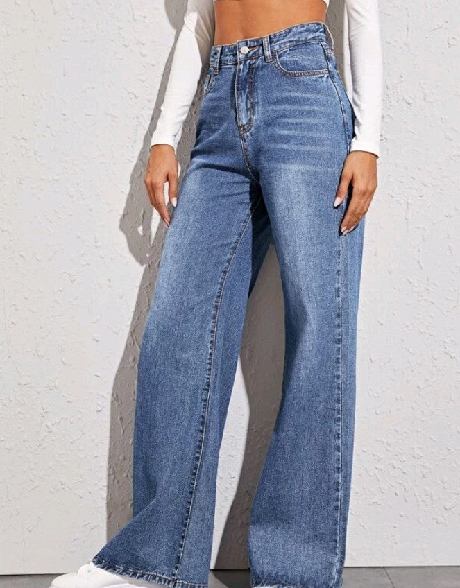 Damen nan hochgeschnittene weite Denim-Jeans mit extra weitem Bein und rohem Saum Drune