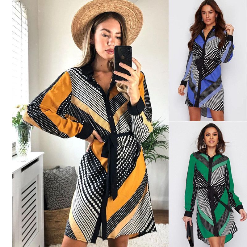 Damen Hemdblusenkleid mit modischem grafischem Design Drune