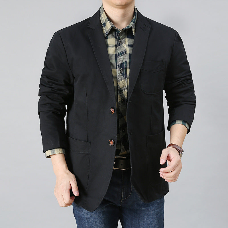 Herren legerer Baumwollblazer mit aufgesetzten Taschen und klassischem Knopfverschluss Drune