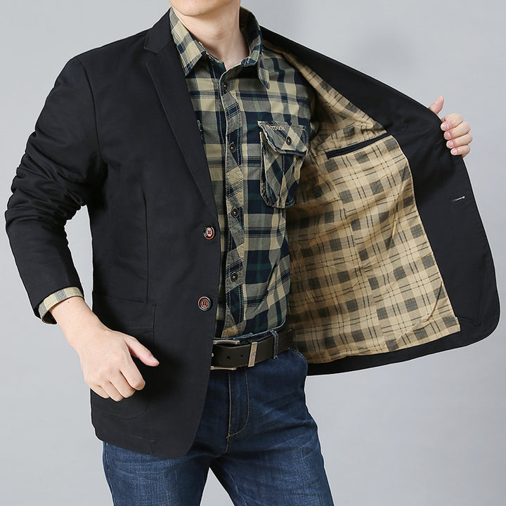 Herren legerer Baumwollblazer mit aufgesetzten Taschen und klassischem Knopfverschluss Drune