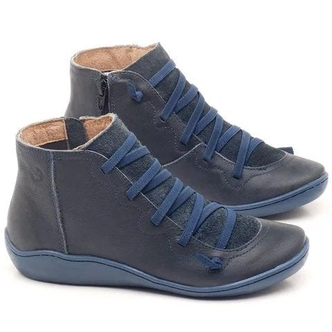 Damen nan knöchelhoher Softleder-Sneakerboot mit seitlichem Reißverschluss elastischer Zierschnürung und ergonomischer Komfortsohle Drune