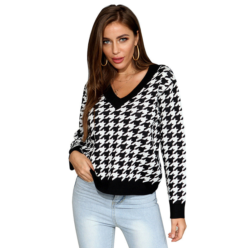 Damen Verspielter Pullover mit Karomuster Drune