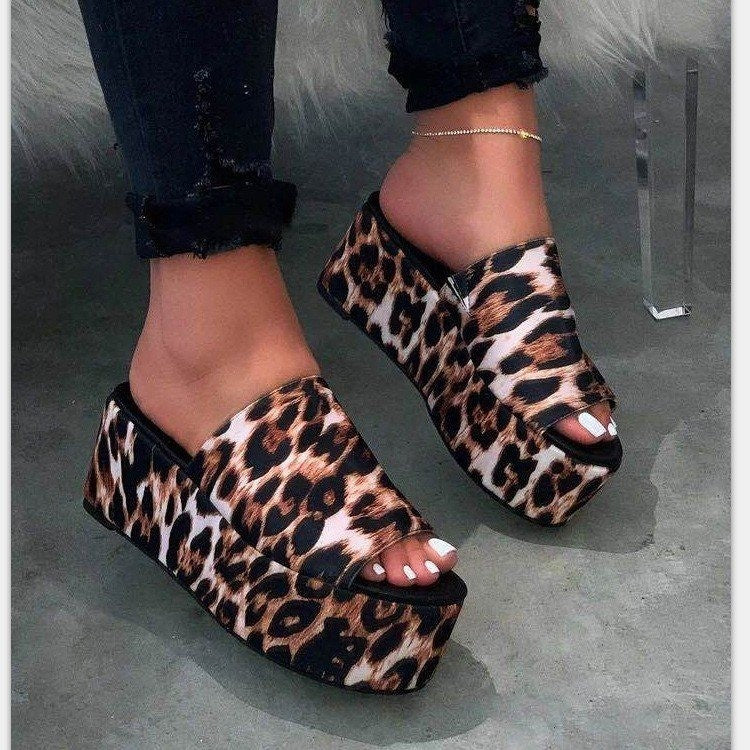 Damen Wedge-Pantoletten mit tierischem Druck und komfortabler Sohle Drune
