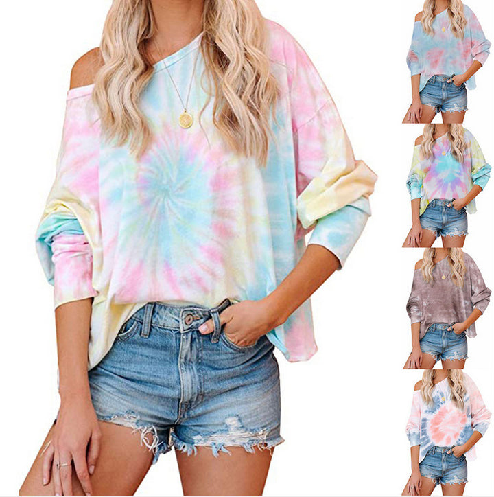 Damen Lockere Batikbluse mit weitem Schnitt und asymmetrischem Saum Drune