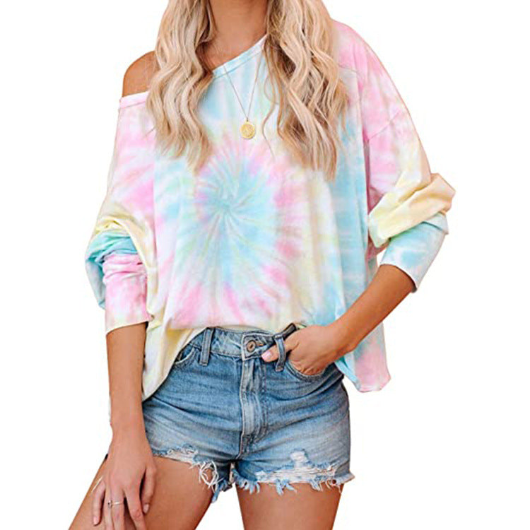 Damen Lockere Batikbluse mit weitem Schnitt und asymmetrischem Saum Drune