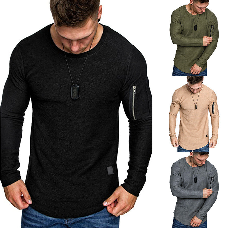 Herren Langärmeliges Struktur-Longsleeve mit Reißverschlusstasche am Oberarm Drune