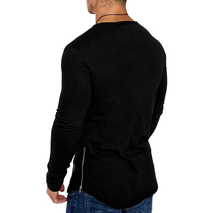 Herren Enganliegendes langärmeliges Feinstrick-Shirt mit Rundhalsausschnitt Drune