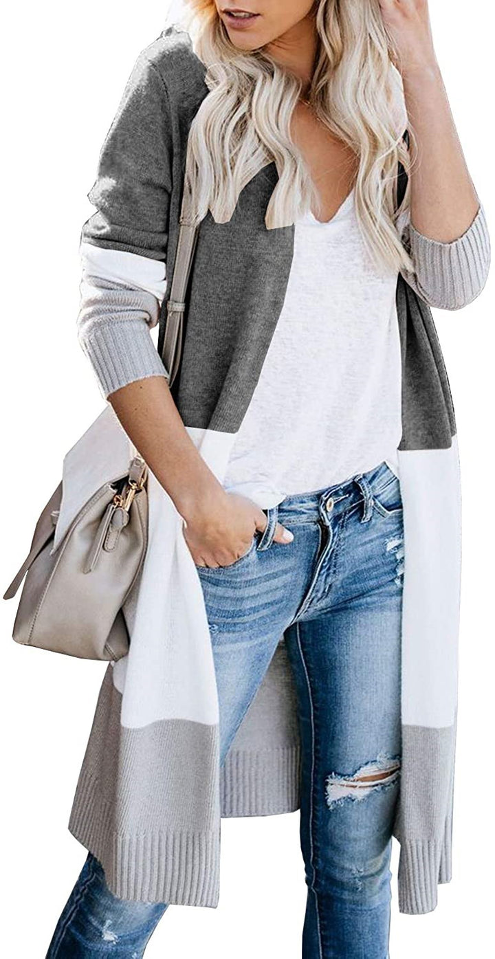 Damen Longline-Cardigan mit Colorblock, geripptem Saum und offener Front Drune
