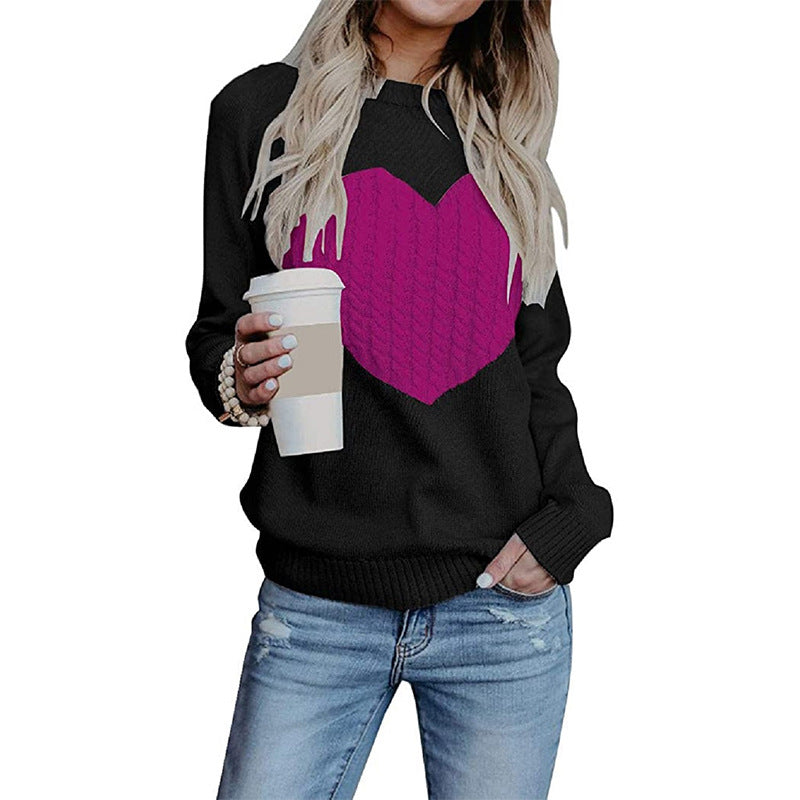 Damen Strickpullover mit Herzapplikation, Rippbündchen und legerer Passform Drune