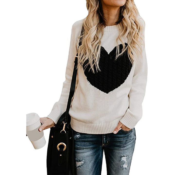 Damen Strickpullover mit Herzapplikation, Rippbündchen und legerer Passform Drune