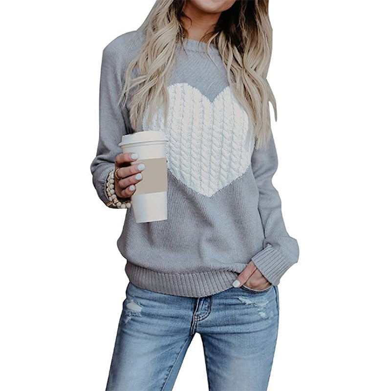 Damen Strickpullover mit Herzapplikation, Rippbündchen und legerer Passform Drune