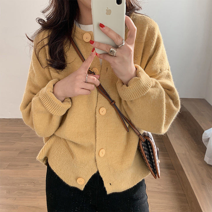 Damen weiche Strickjacke mit dekorativen Knopfdetails Drune