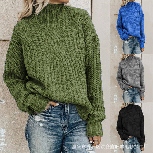 Damen Grobstrickpullover mit hochgeschlossenem Kragen und strukturiertem Zopfmuster Drune