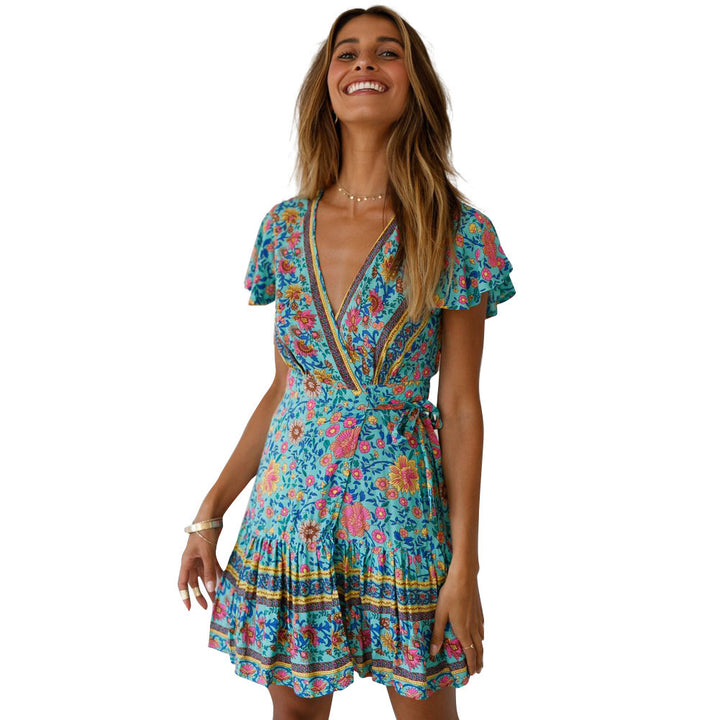 Drune | Trägerlose Patchwork Kleid mit Vintage Druck