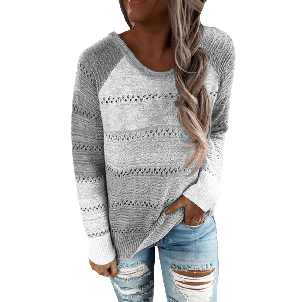 Damen Lässiger Strickpullover mit Ajour‑Muster, Colourblock‑Einsätzen und lockerer Passform Drune