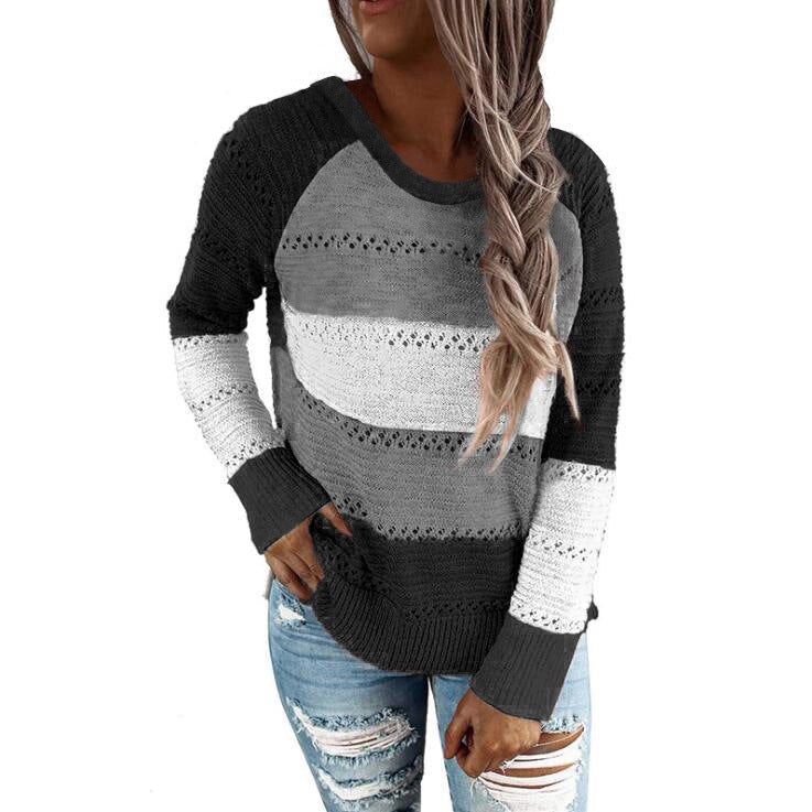 Damen Lässiger Strickpullover mit Ajour‑Muster, Colourblock‑Einsätzen und lockerer Passform Drune