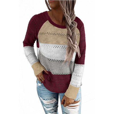 Damen Lässiger Strickpullover mit Ajour‑Muster, Colourblock‑Einsätzen und lockerer Passform Drune