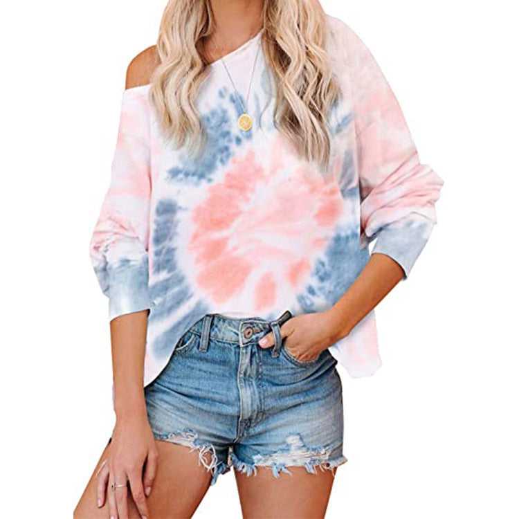 Damen Lockere Batikbluse mit weitem Schnitt und asymmetrischem Saum Drune