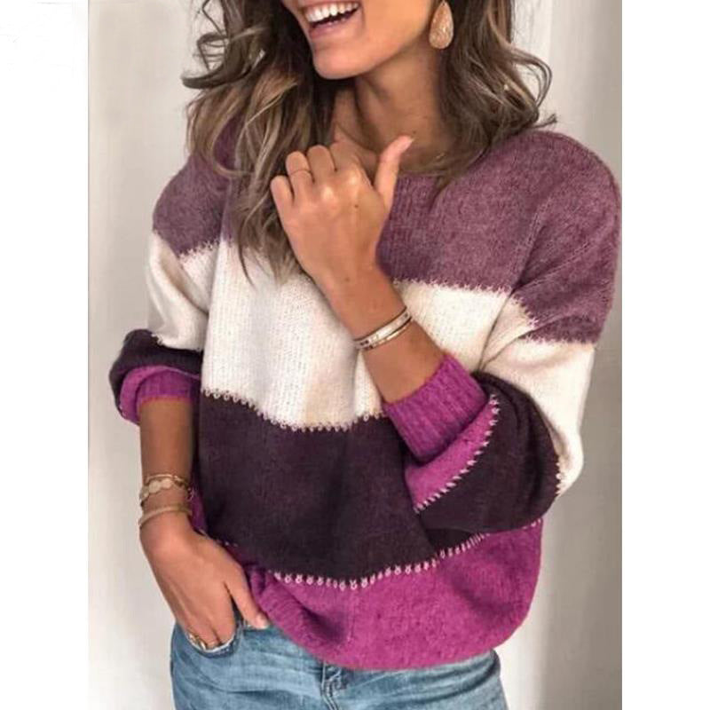 Damen lässiger Strickpullover mit buntem Streifenmuster Drune