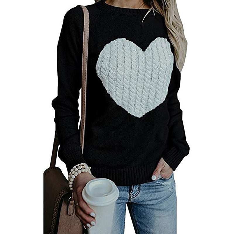 Damen Strickpullover mit Herzapplikation, Rippbündchen und legerer Passform Drune
