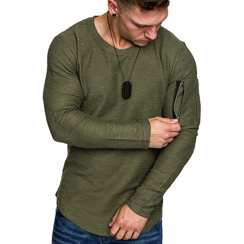 Herren Langärmeliges Struktur-Longsleeve mit Reißverschlusstasche am Oberarm Drune
