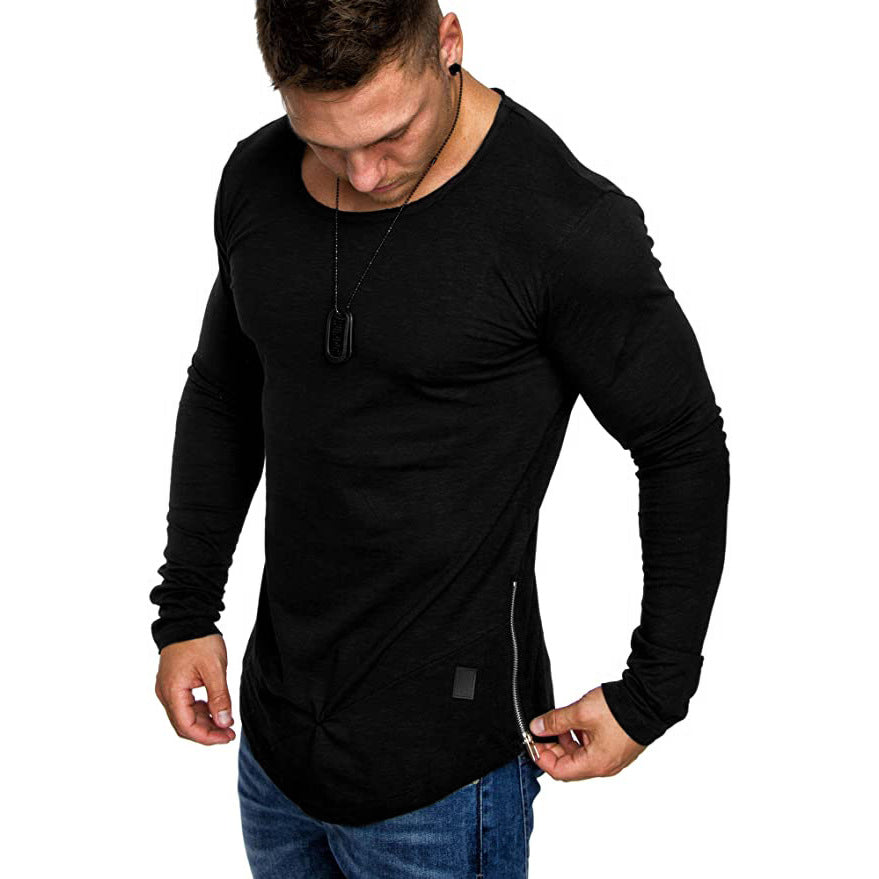 Herren Enganliegendes langärmeliges Feinstrick-Shirt mit Rundhalsausschnitt Drune