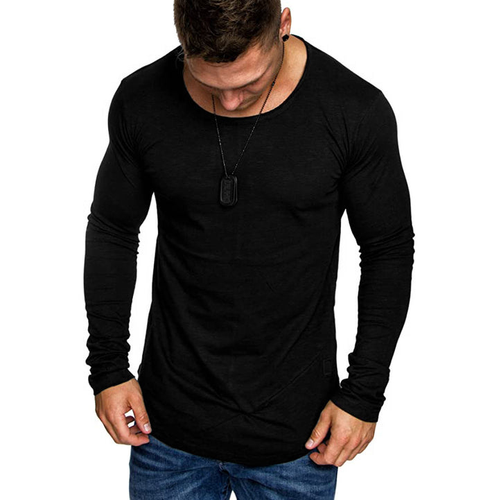 Herren Enganliegendes langärmeliges Feinstrick-Shirt mit Rundhalsausschnitt Drune