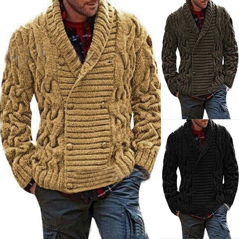 Herren Grobstrick-Cardigan mit Schalkragen und Zopfmuster Drune