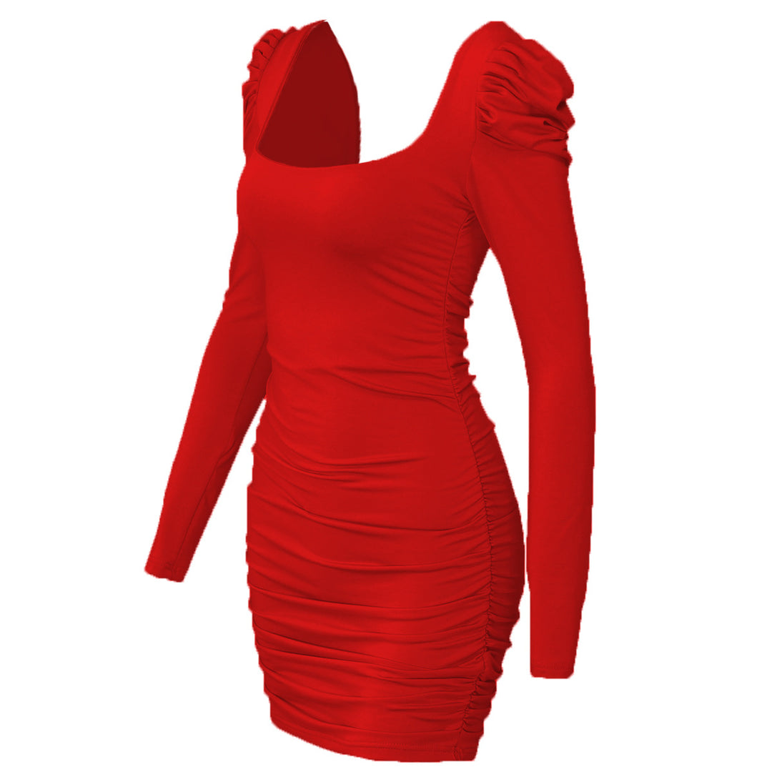 Damen Raffiniertes Mini-Kleid mit Raffung und Ballonärmeln Drune