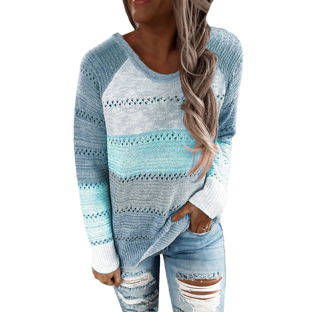 Damen Lässiger Strickpullover mit Ajour‑Muster, Colourblock‑Einsätzen und lockerer Passform Drune