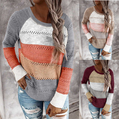 Damen Lässiger Strickpullover mit Ajour‑Muster, Colourblock‑Einsätzen und lockerer Passform Drune