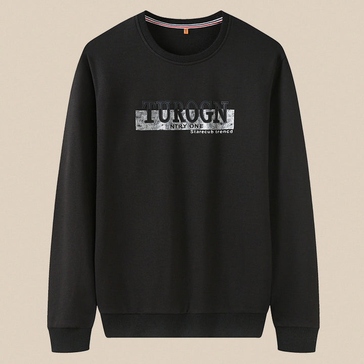 Herren Sweatshirt mit Rundhals, Logoprint und gerippten Bündchen Drune