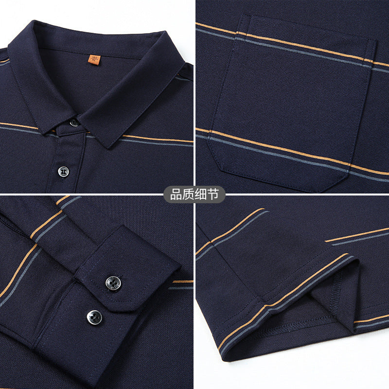 Herren Langärmeliges Poloshirt mit Brusttasche und feinem Streifenmuster Drune