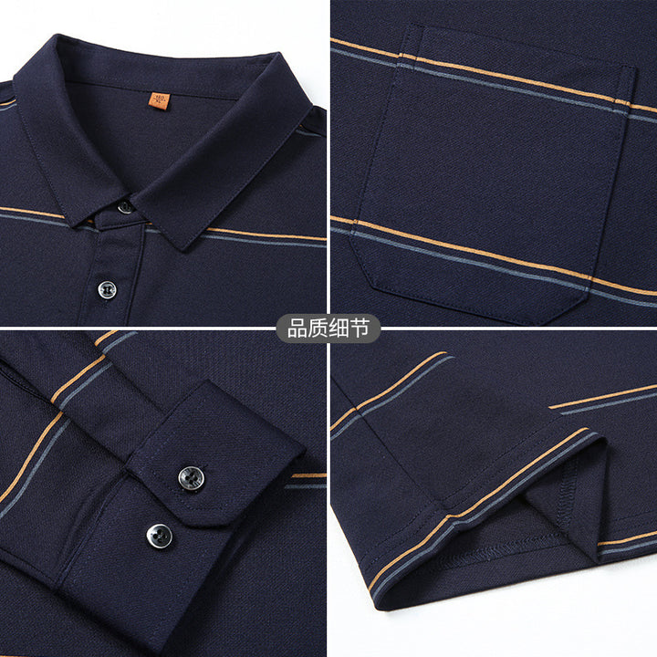 Herren Langärmeliges Poloshirt mit Brusttasche und feinem Streifenmuster Drune