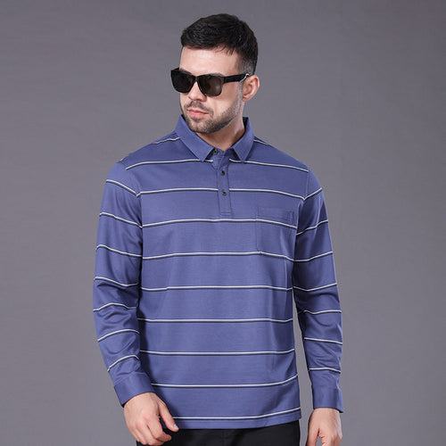 Herren Langärmeliges Poloshirt mit Brusttasche und feinem Streifenmuster Drune