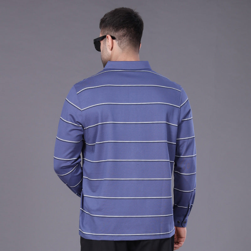 Herren Langärmeliges Poloshirt mit Brusttasche und feinem Streifenmuster Drune