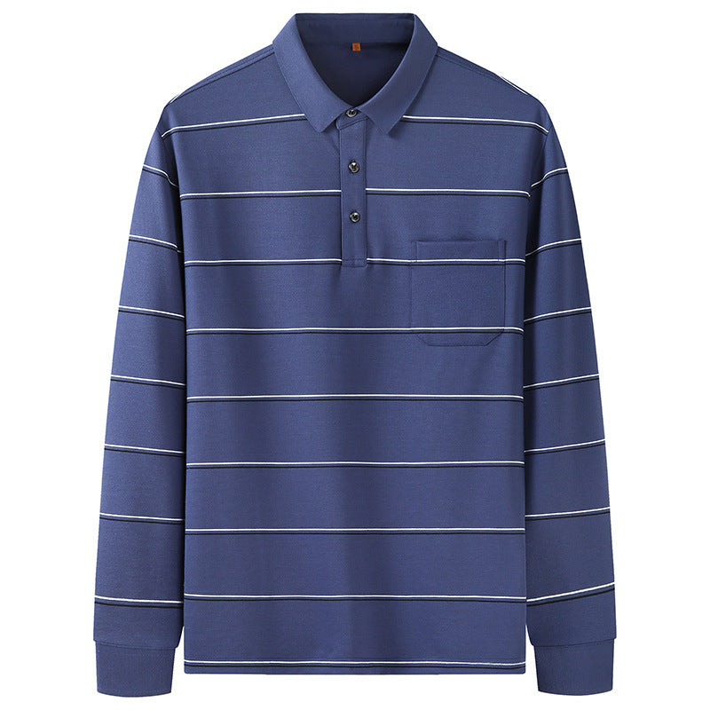 Herren Langärmeliges Poloshirt mit Brusttasche und feinem Streifenmuster Drune