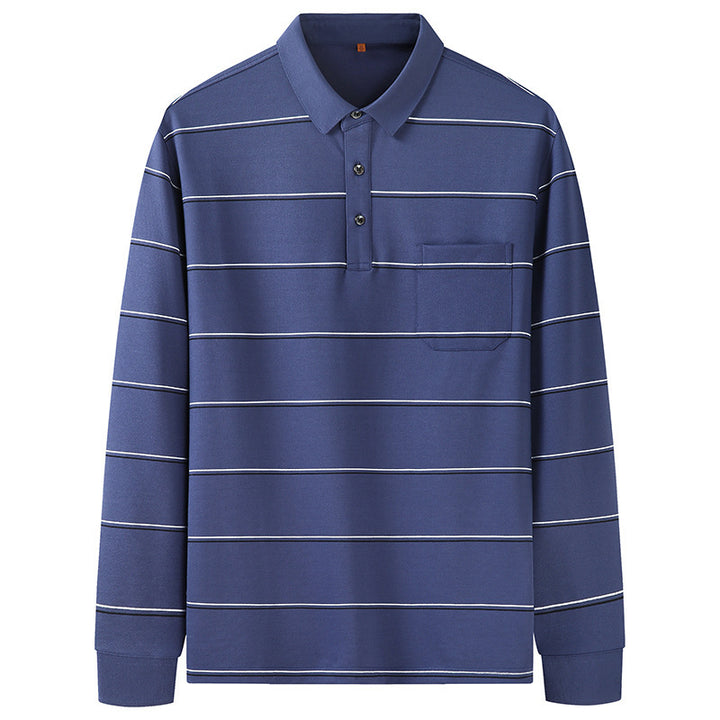 Herren Langärmeliges Poloshirt mit Brusttasche und feinem Streifenmuster Drune
